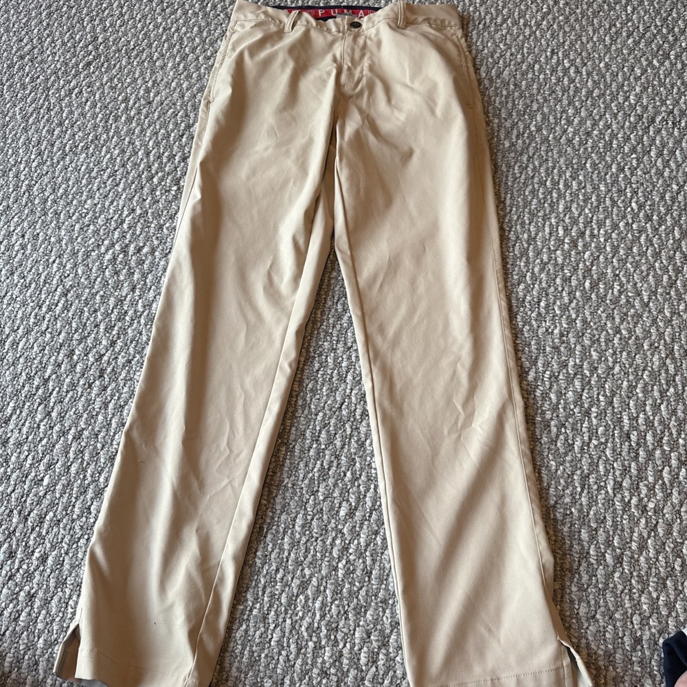 Puma Pants Mens 30x32 Beige Golf Chino Flat Front Performance Casual
